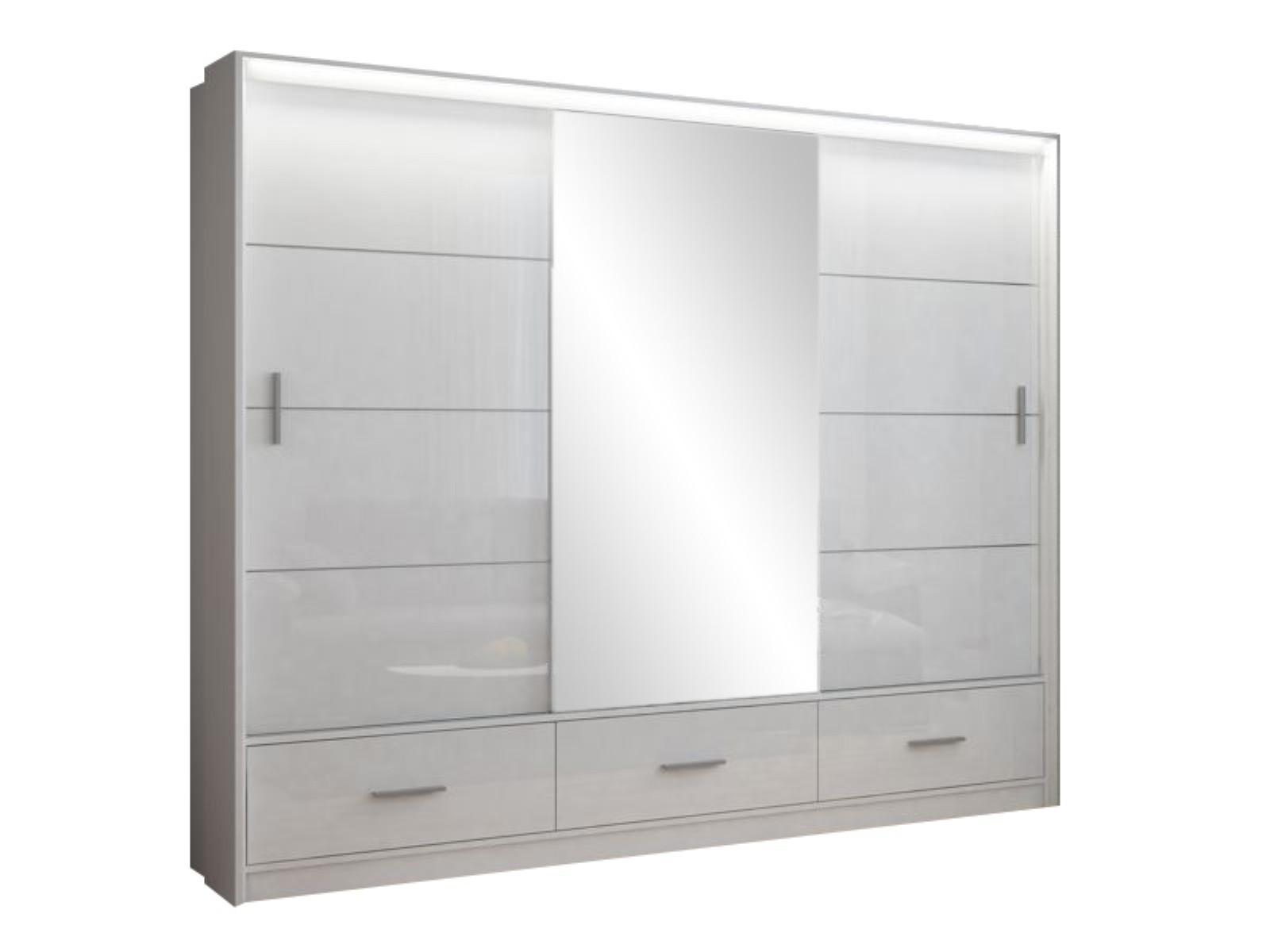 SCHWEBETÜRENSCHRANK SENNA 255/222/61 cm 3-türig mit Spiegel Weiß - Weiß, Holzwerkstoff (255/222/61cm) - MASSENO