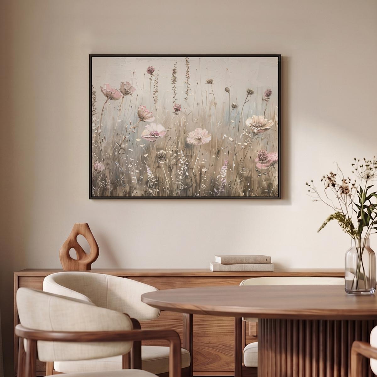 LEINWAND Bilder mit Rahmen - Blumen - Rosa - Modern - Beige - 80x60 - Beige, Textil (80/60cm) - MuchoWow