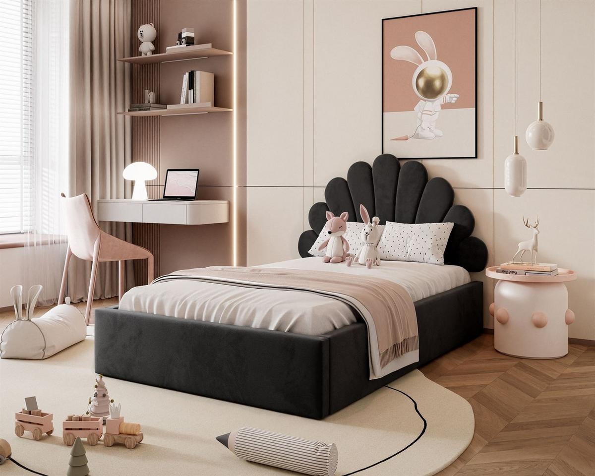 POLSTERBETT ASHLEY mit Bettkasten 160x200 cm, Stoff: Jasmine 100 - Schwarz, Textil - Lookway