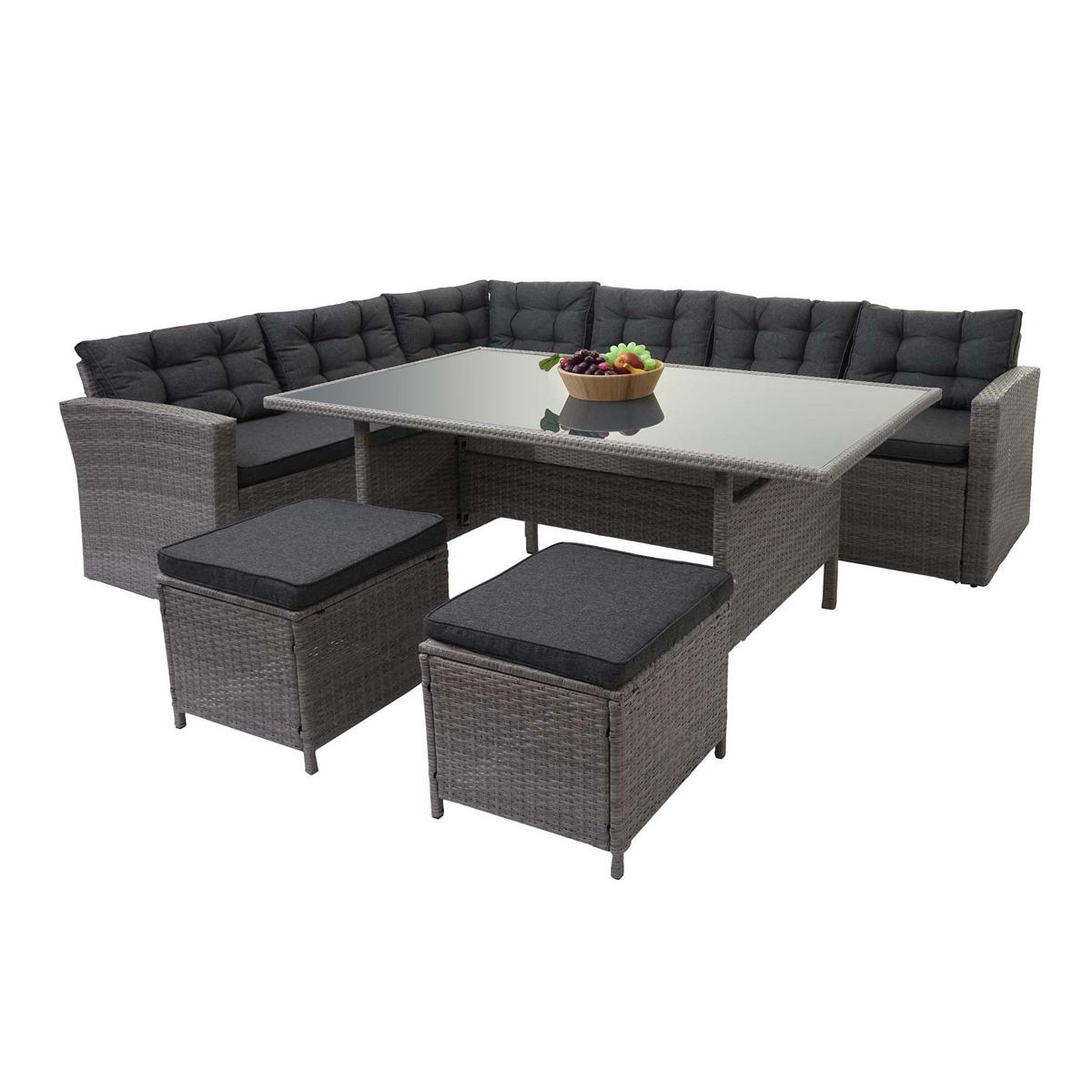 POLY-RATTAN-GARNITUR Grau - Grau, Kunststoff - MCW
