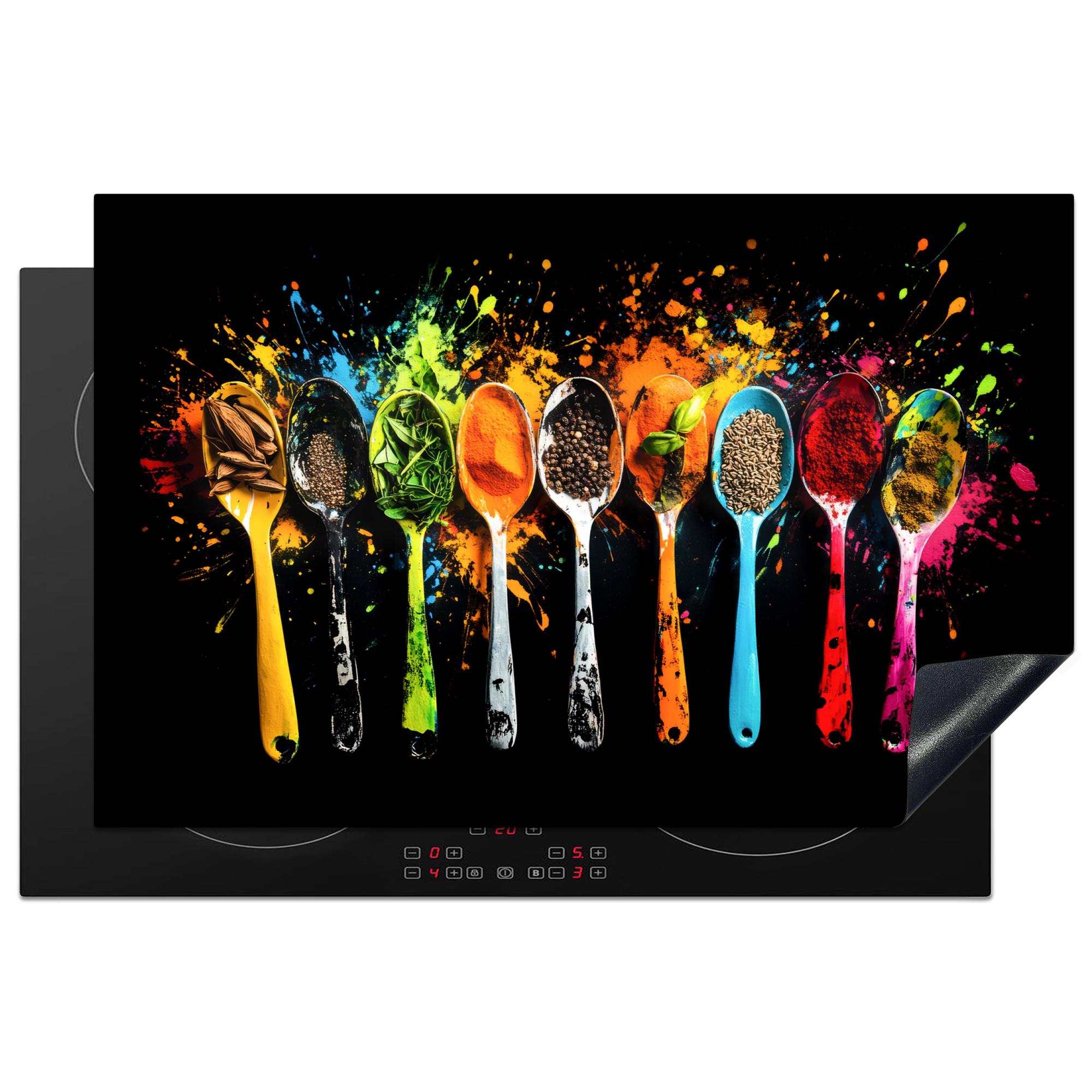 HERDABDECKPLATTE Löffel - Gewürze - Modern - Graffiti - Farbe - Farbenfroh Ceranfeldabdeckung 80x52 cm - Multicolor, Kunststoff (80/52/0.2cm) - MuchoWow