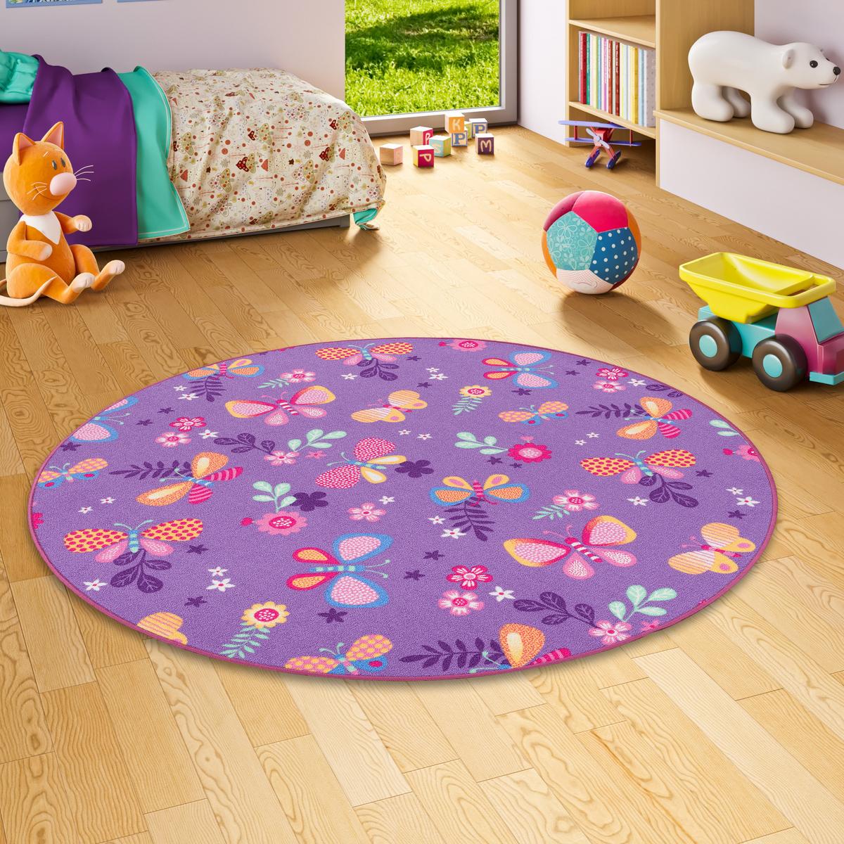 KINDER SPIEL TEPPICH SCHMETTERLING RUND - Lila, Textil (100/100cm) - Snapstyle