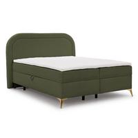 BOXBETT Sonna 200/200 cm Grün Bouclé-Stoff mit abgerundetem Kopfteil und mit goldenen Metallfüßen - Goldfarben/Grün, Holz/Textil (200/200cm) - S-Style Möbel