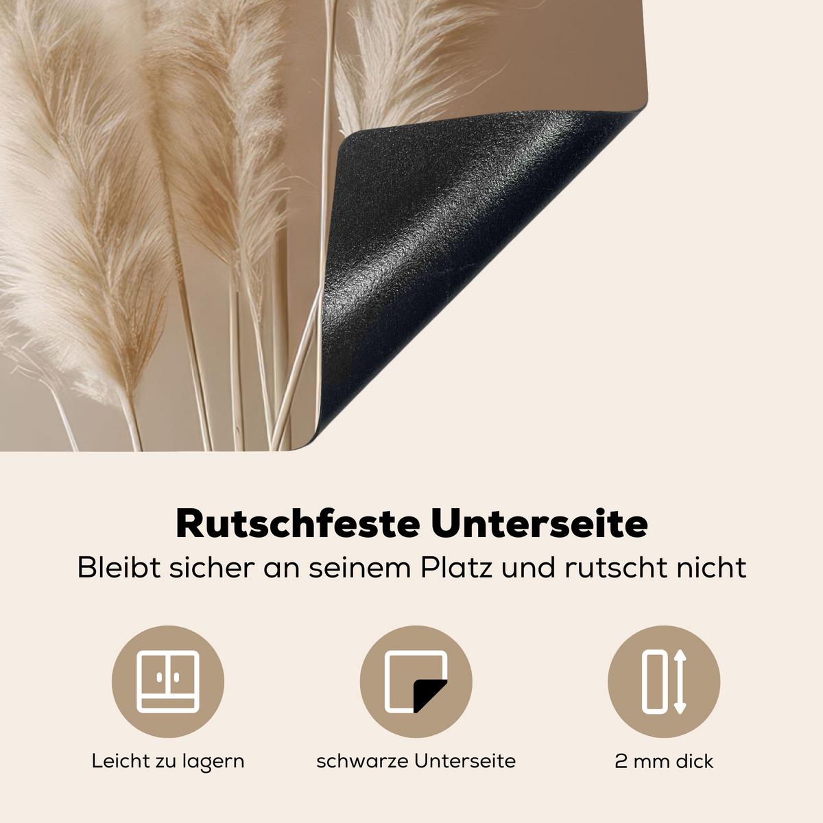 HERDABDECKPLATTE Pampasgras - Federn - Pastell - Weiß Herdabdeckung Induktionsfeld 70x52 cm - Creme, Kunststoff (70/52/0.2cm) - MuchoWow