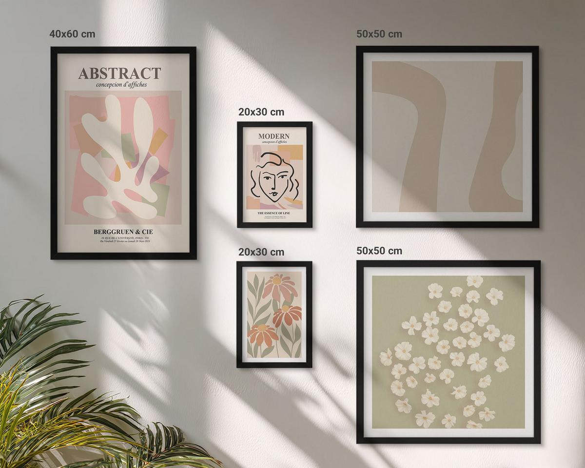 BILDER SET 5er Set - 50x50 cm & 20x30 cm & 40x60 cm Schwarzer Rahmen - Moderne abstrakte Frau - Schwarz, Kunststoff (40/60cm) - TULUP