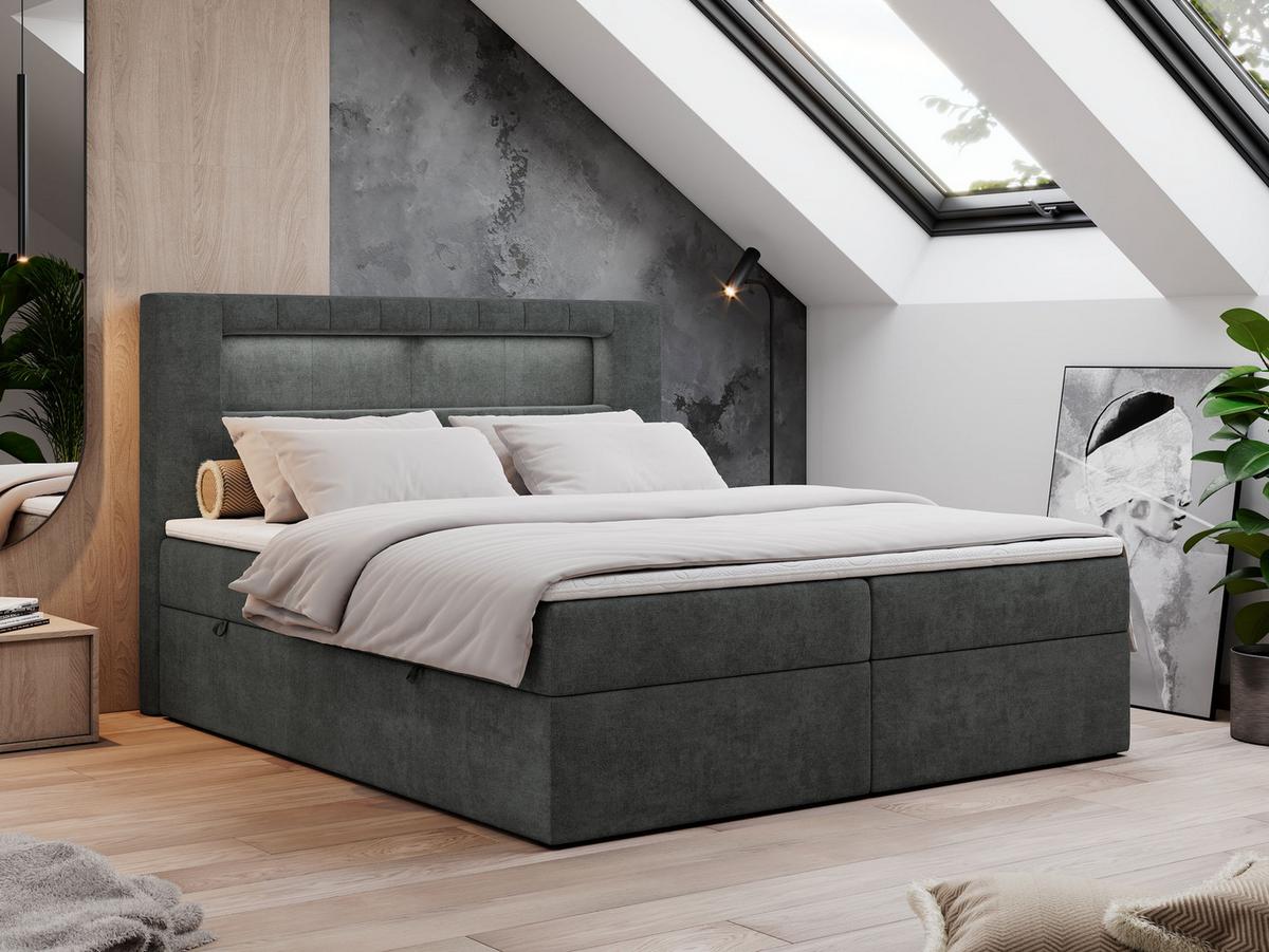BOXBETT GOLD-5 LED 140/200 Dunkelgrau Struktur - H3 - Dunkelgrau, Holz/Textil (140/200cm) - MKS