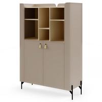 BÜCHERREGAL Sorella mit 2-türig, 3 offenen Regalböden, 100 cm, Porcini + Eiche Mavelie - Eichefarben/Cappuccino, Leder/Holzwerkstoff (100/151/51cm) - Beautysofa
