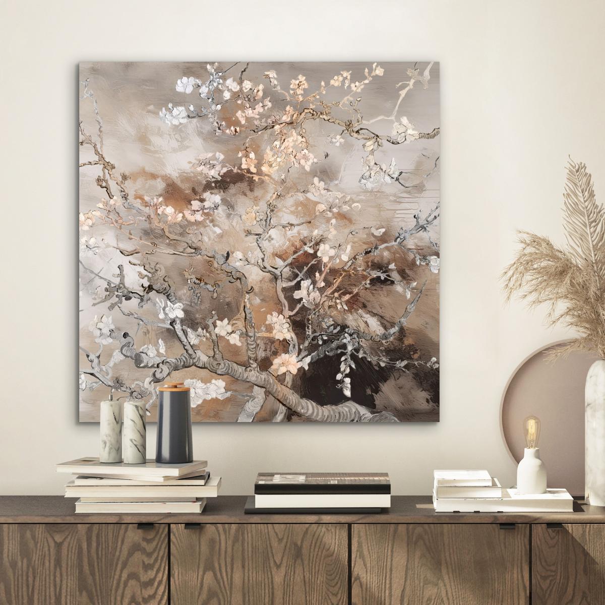METALLBILD Mandelblüte - Kunst - Van Gogh - Beige - Abstrakt 50x50 cm - Braun, Metall (50/50cm) - MuchoWow