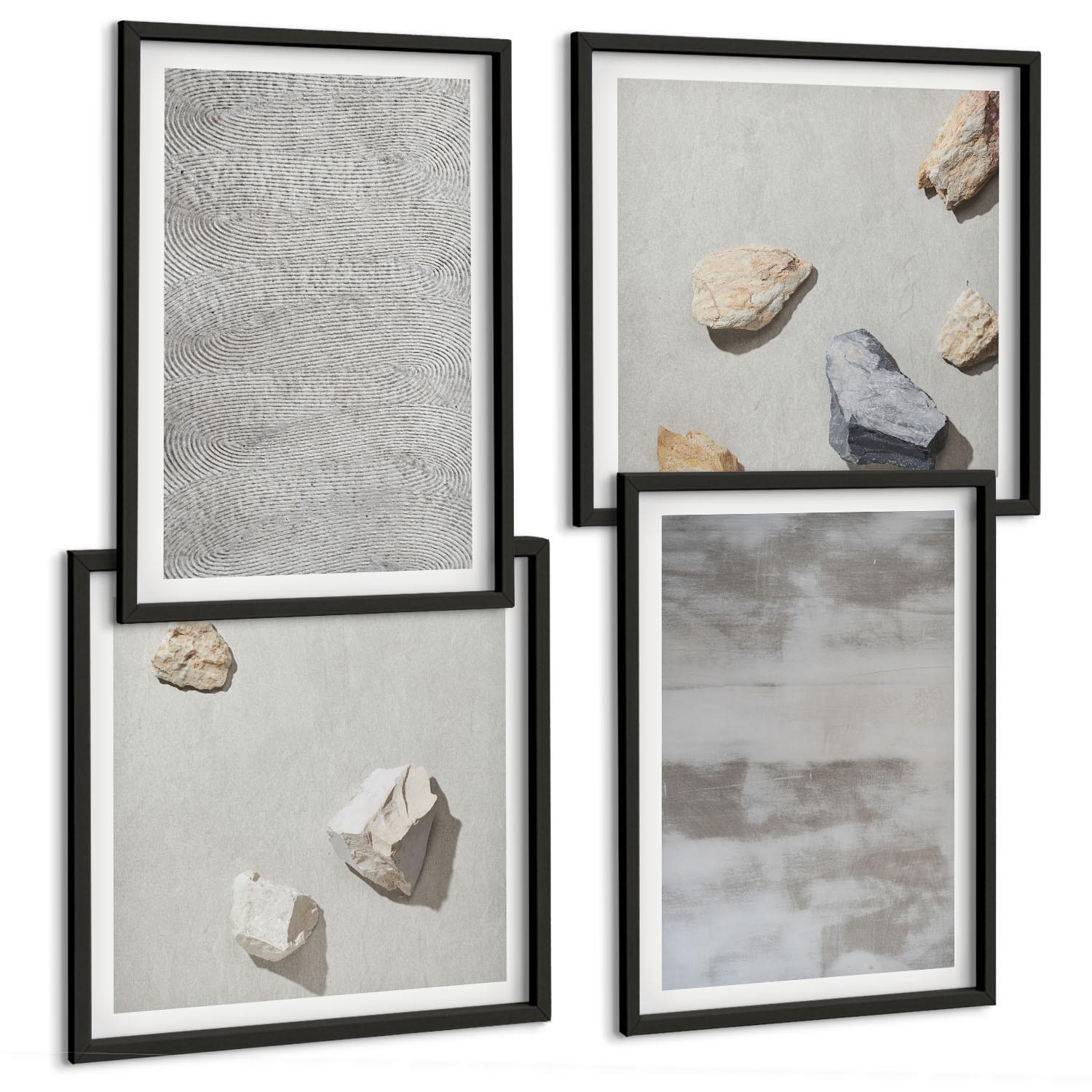 BILDER SET 4er Set - 50x50 cm & 40x60 cm Schwarzer Rahmen - Moderne minimalistische Texturen - Schwarz, Kunststoff (50/50cm) - TULUP