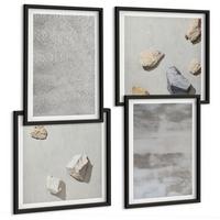 BILDER SET 4er Set - 50x50 cm & 40x60 cm Schwarzer Rahmen - Moderne minimalistische Texturen - Schwarz, Kunststoff (50/50cm) - TULUP