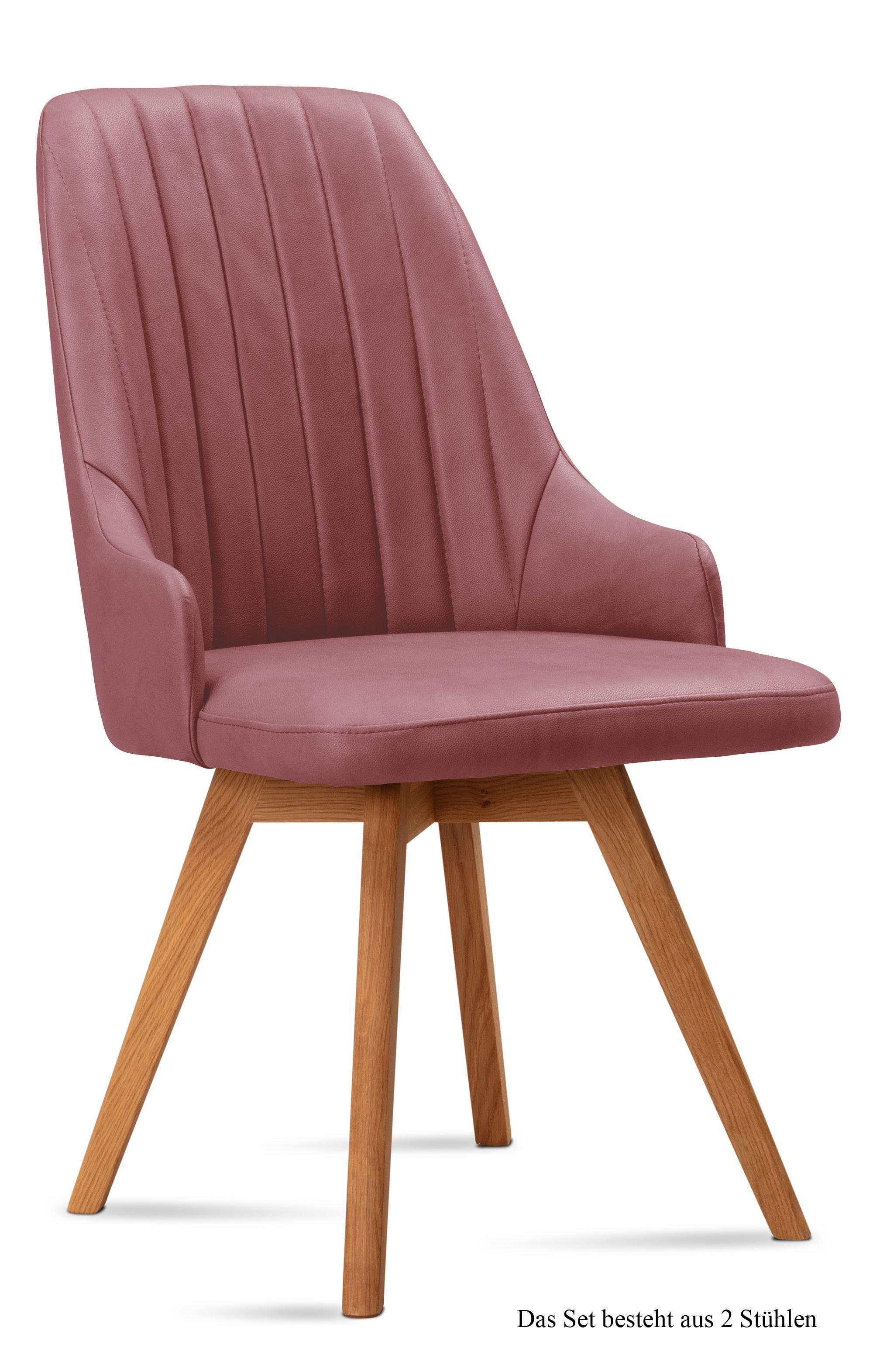 ESSZIMMERSTUHL (2er-Set) Domka 52x91x60 Eiche geölt/Rosewood - Eichefarben/Dunkelrosa, Kunststoff (60/91/52cm) - 58aufmkessel