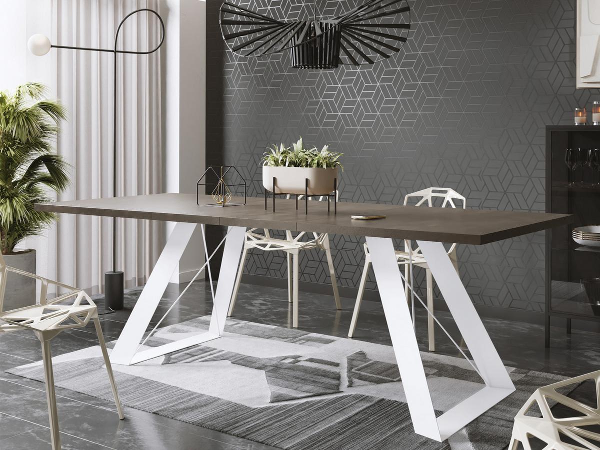 ESSTISCH Colter Weiß rechteckig ausziehbar, Dunkelgrauer Chicago Beton 140-240/80/76 cm - Dunkelgrau/Weiß, Holzwerkstoff/Metall (80/240/76cm) - WFL GROUP