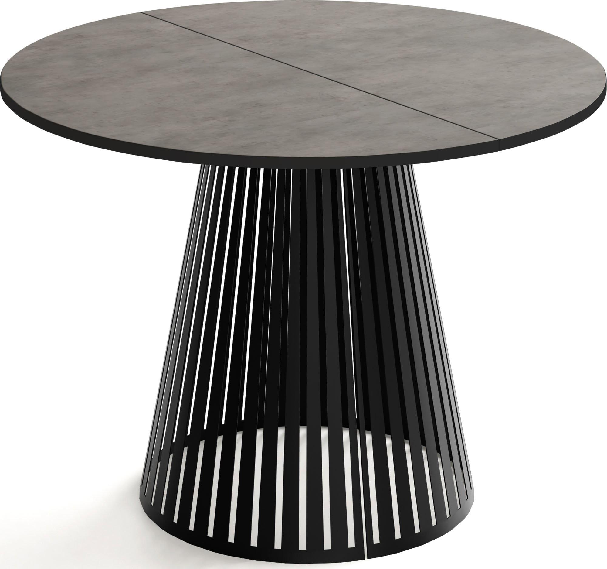 ESSTISCH Naro rund ausziehbar mit Schwarzem Lamellen-Metallgestell, Beton-Optik Dunkelgrau 100-180/100/76 cm - Dunkelgrau/Schwarz, Holzwerkstoff/Metall (100/176/76cm) - WFL GROUP