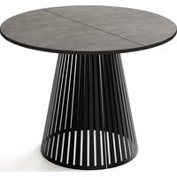 ESSTISCH Naro rund ausziehbar mit Schwarzem Lamellen-Metallgestell, Beton-Optik Dunkelgrau 100-180/100/76 cm - Dunkelgrau/Schwarz, Holzwerkstoff/Metall (100/176/76cm) - WFL GROUP