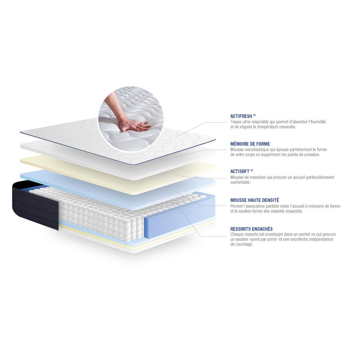 MATRATZE Actiflex life Taschenfederkern und Memory-Schaum 80 x 200 cm h4 - Weiß, Textil (80/200cm) - ACTISOM
