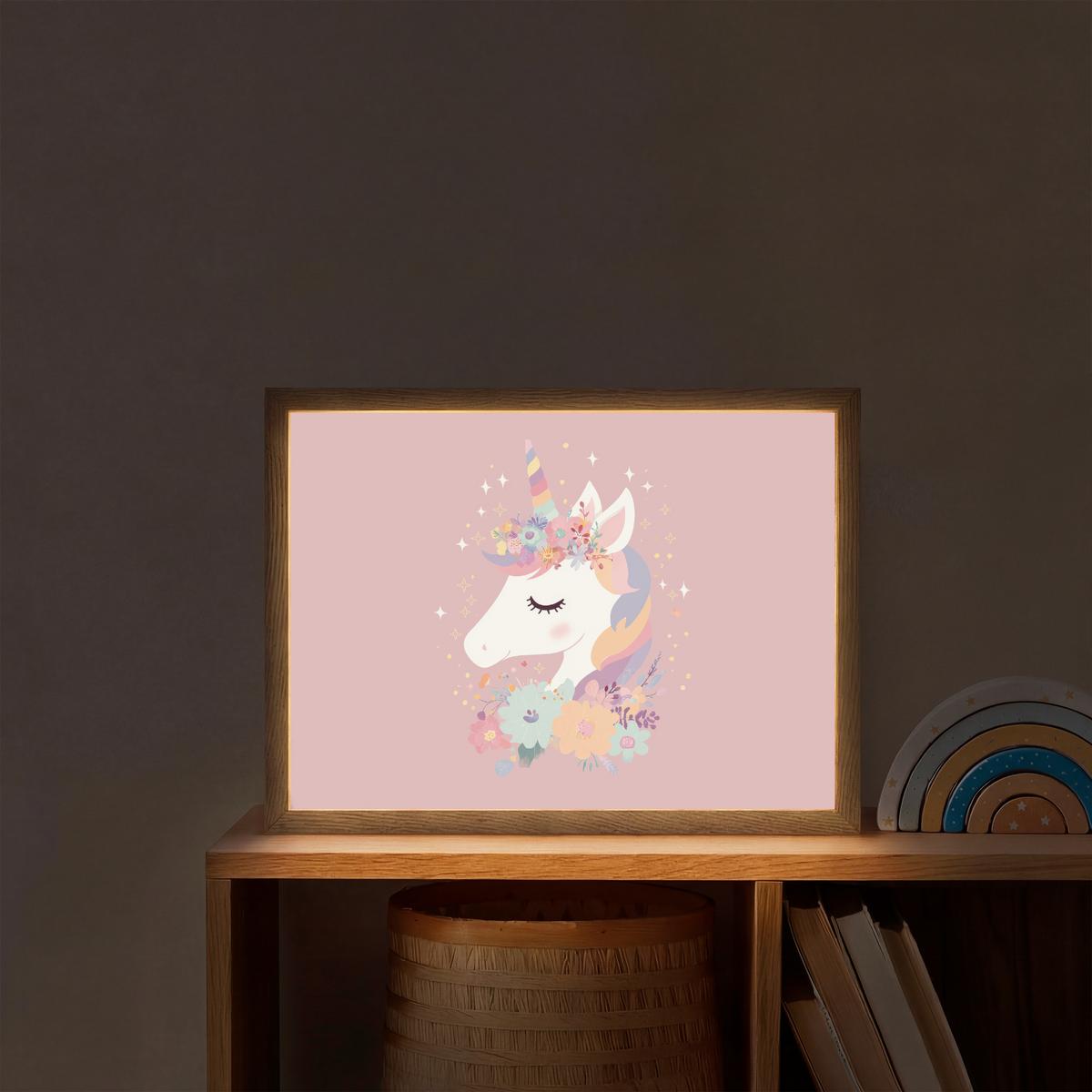 NACHTTISCHLAMPE MIT AKKU Einhorn - Rosa - Blumen 40x30 cm - Rosa, Holzwerkstoff (8/40/30cm) - OnlyWow