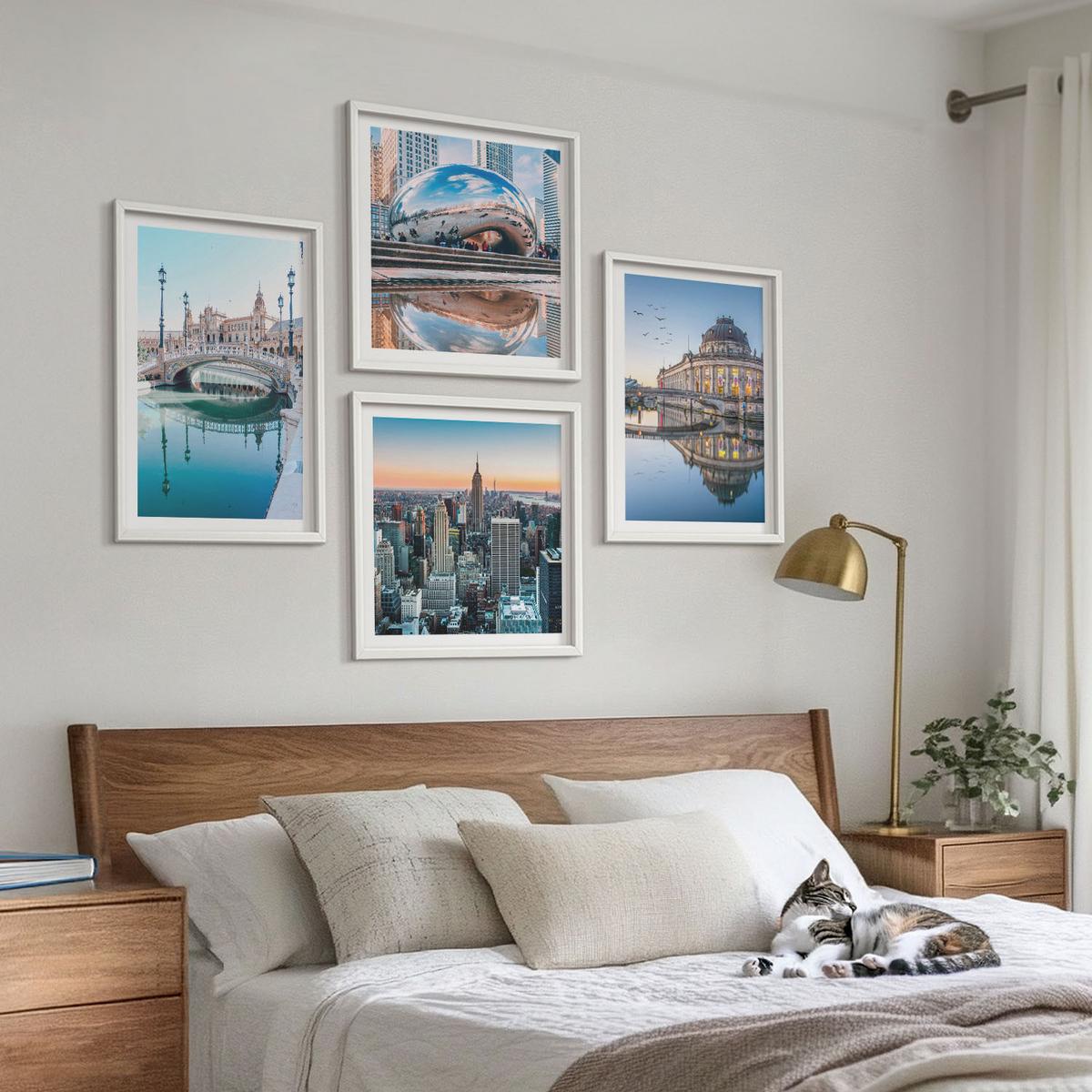 BILDER SET 4er Set - 50x50 cm & 40x60 cm Weißer Rahmen - Architektur von Städten am Wasser - Weiß, Kunststoff (50/50cm) - TULUP
