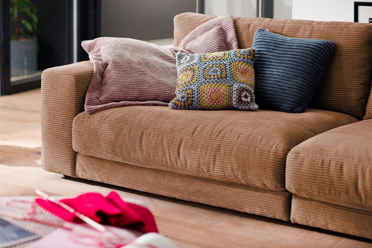 SOFA 3-SITZER MADELINE Braun Cord - Schwarz/Braun, Textil (290/85/127cm) - KAWOLA