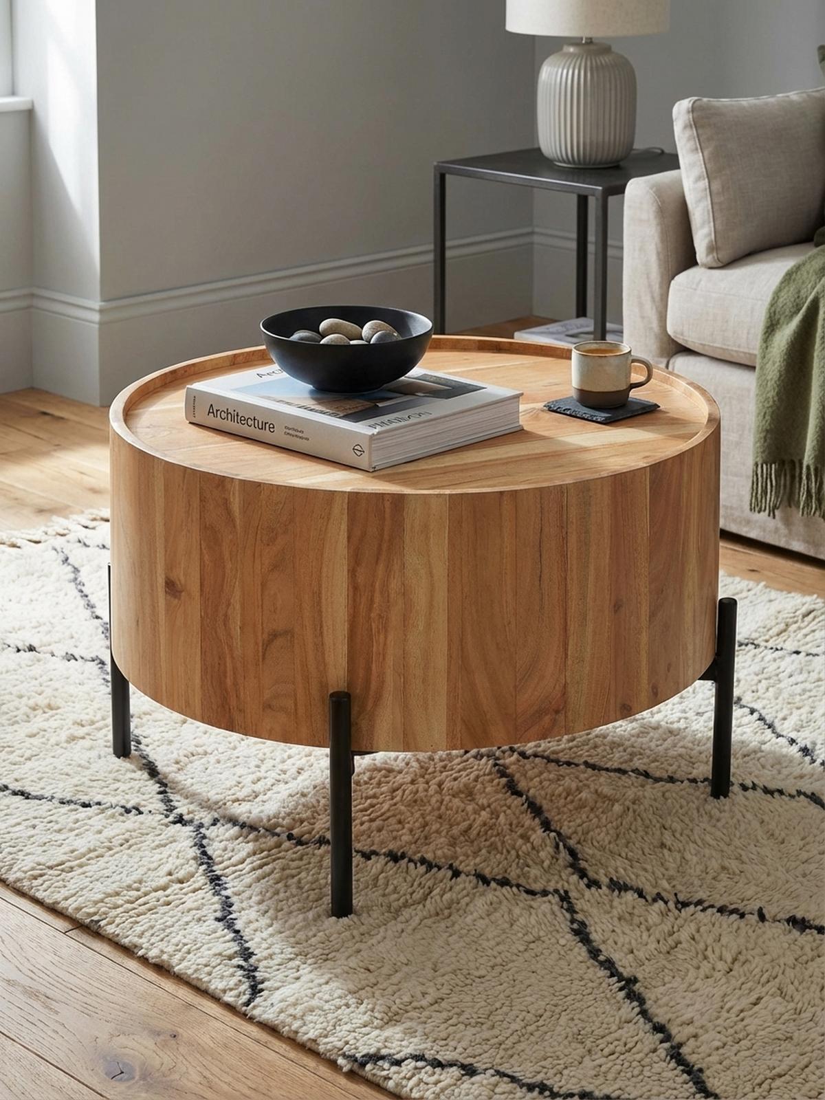COUCHTISCH Akazie Massivholz Rund 60x60x41cm Metallgestell Braun/Schwarz - Schwarz/Akaziefarben, Holz/Metall (60/60/41cm) - KADIMA DESIGN