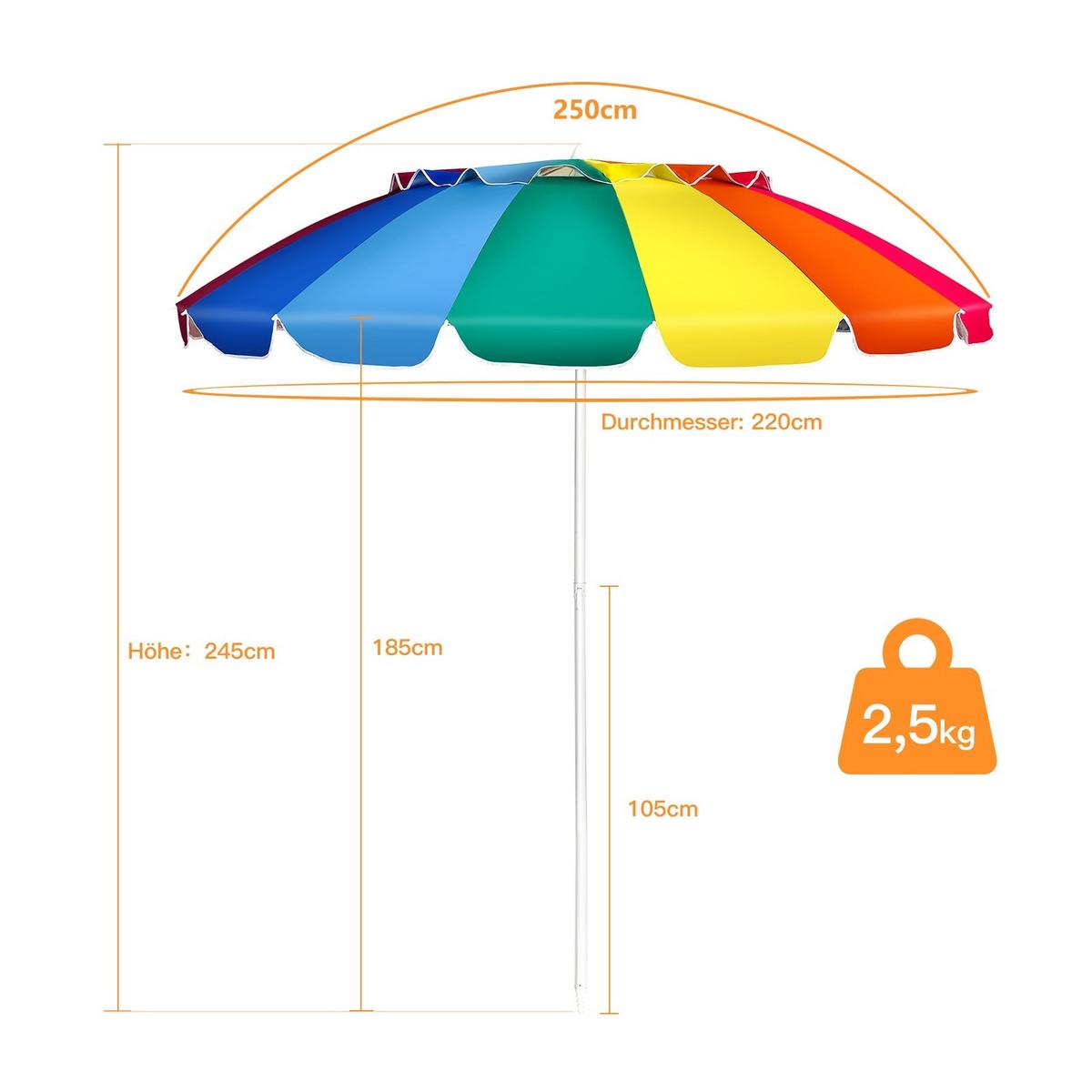 SONNENSCHIRM Bunt - Multicolor, Metall (250/250cm) - COSTWAY