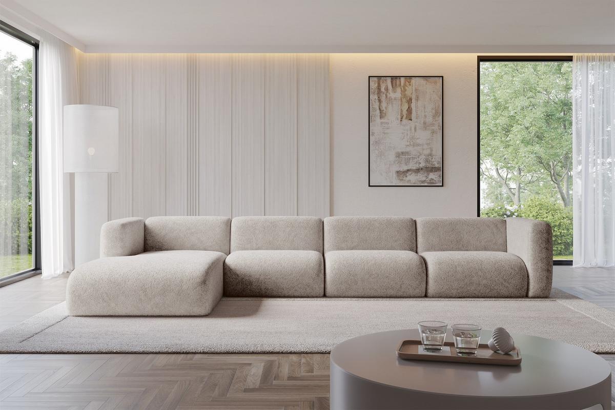 ECKSOFA Ottomane Links MIRA-L3 409x179x70 Hellgrau Velours - Hellgrau/Schwarz, Holzwerkstoff/Kunststoff (409/179cm) - ALTDECOR