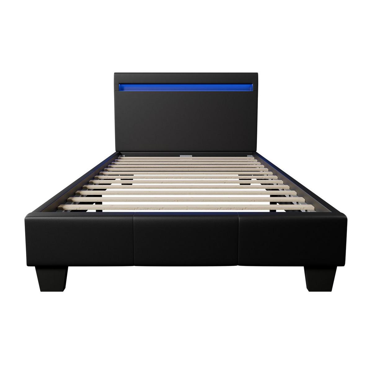 POLSTERBETT Paris mit LED schwarz 90x200cm - Schwarz, Holz (90/200cm) - Juskys