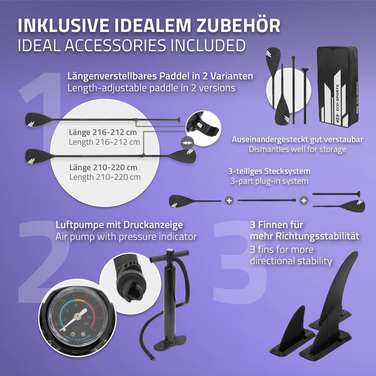 STAND UP PADDLE BOARD Kajak Schwarz - Schwarz, Kunststoff (320/82/15cm) - ECD-Germany