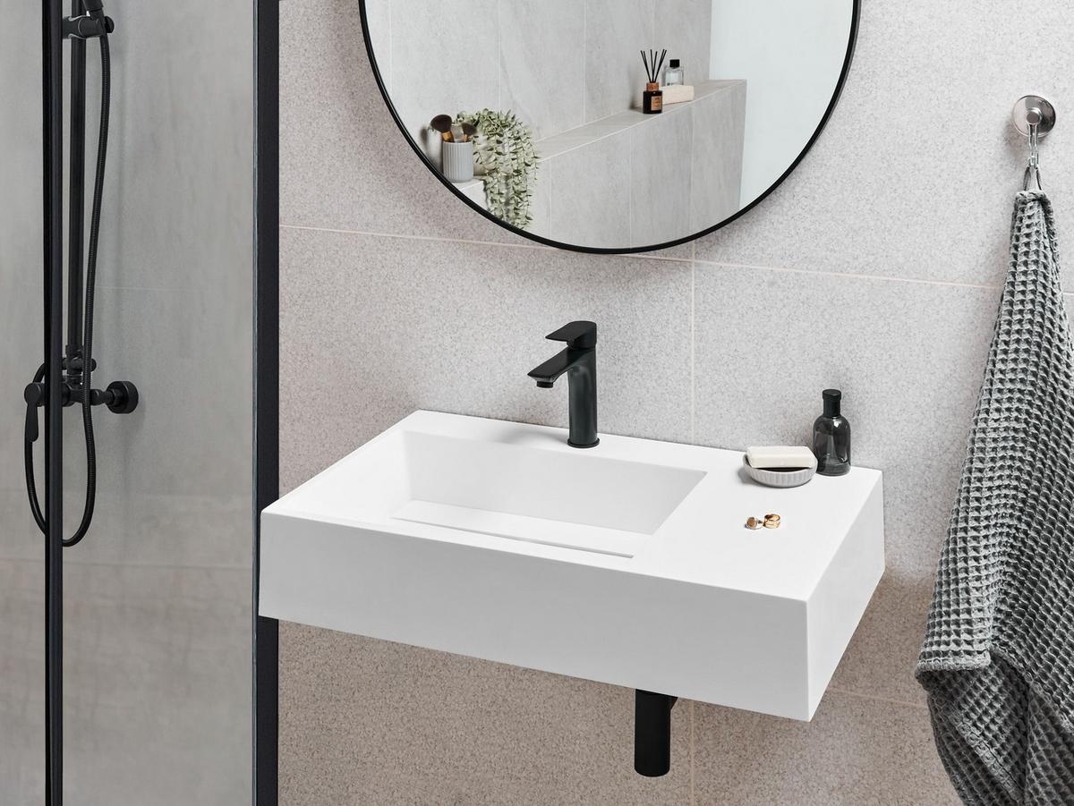 HÄNGEWASCHBECKEN Weiß 75/43 cm Mineralguss Cusco - Weiß, Naturmaterialen (75/15/43cm) - Beliani