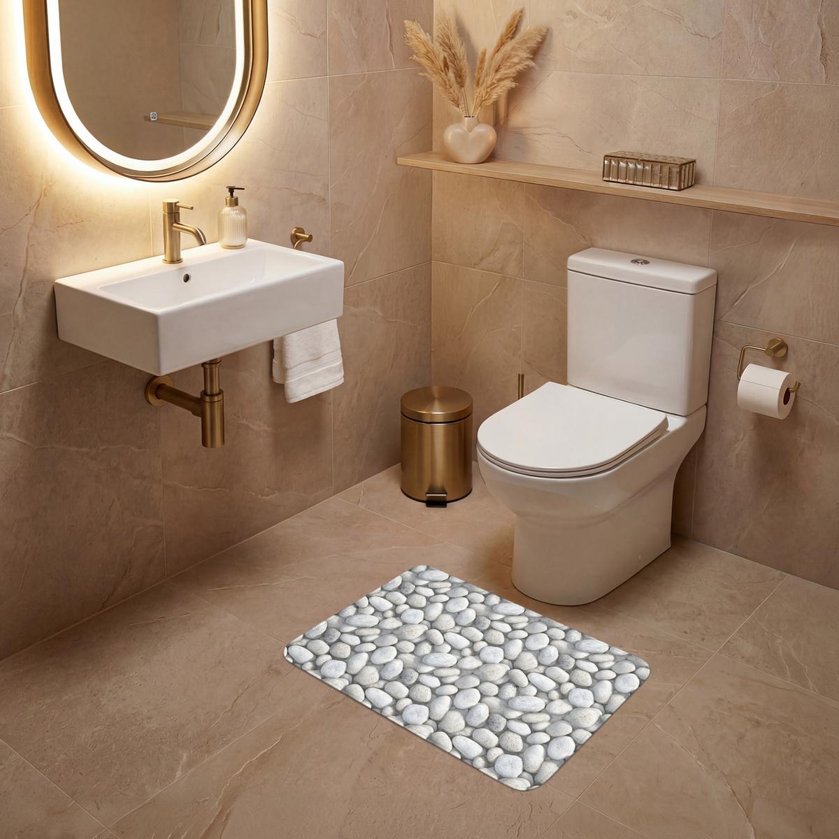 WC-VORLEGER Steine - Grau - Oval Toilettenvorleger 60x40 cm - Hellgrau, Textil (60/1cm) - OnlyWow