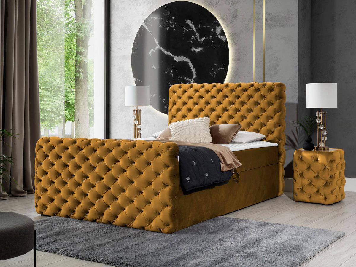 BOXBETT Chesterfield Lux - H3 - Bronzefarben, Holz (160/200cm) - MIRJAN24
