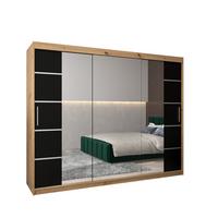 SCHWEBETÜRENSCHRANK 200/250/62 3-türig - Silberfarben/Schwarz, Holz/Kunststoff (250/200/62cm) - MÖBEL KRYSPOL