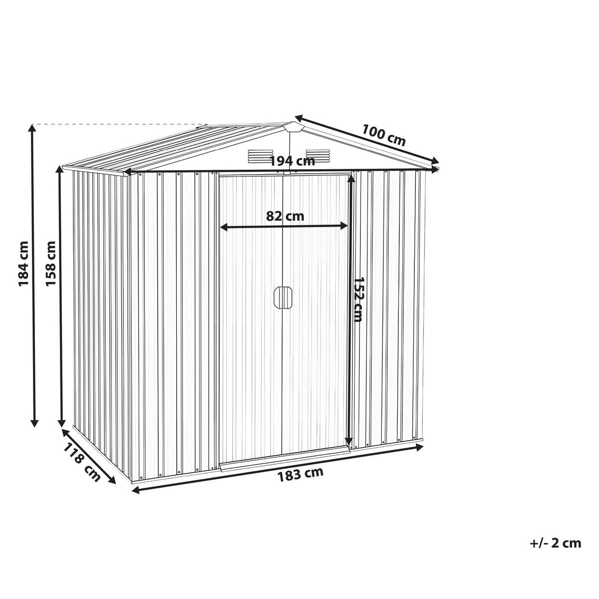 GERÄTEHAUS 194 cm 118 cm Graphitgrau Cirella - Graphitfarben/Weiß, Metall (194/184/118cm) - Beliani