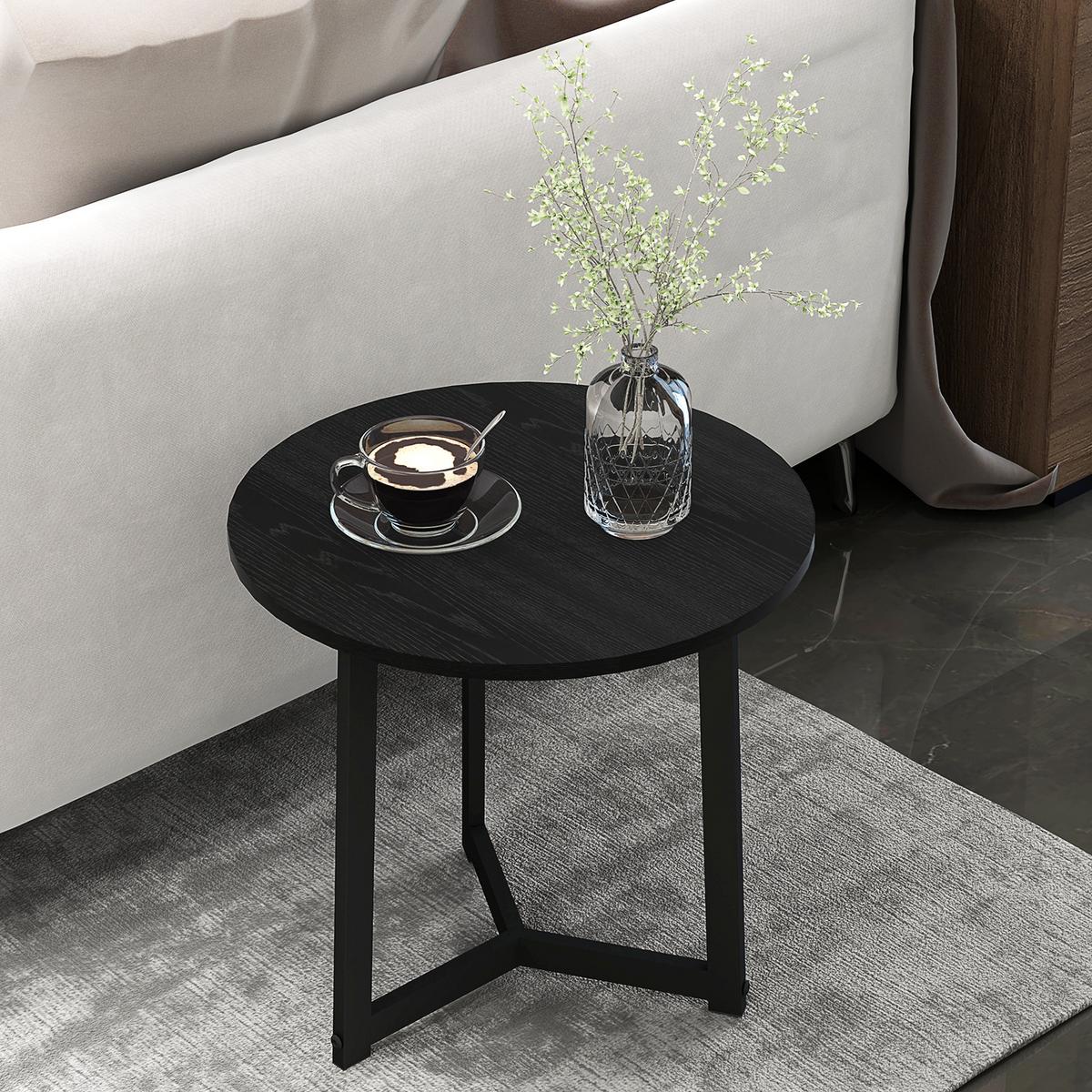 2ER-SET Couchtisch, Runder Beistelltisch, Kaffeetisch mit Stahlgestell Sofatisch - Schwarz, Metall (48/48/45cm) - HOMCOM