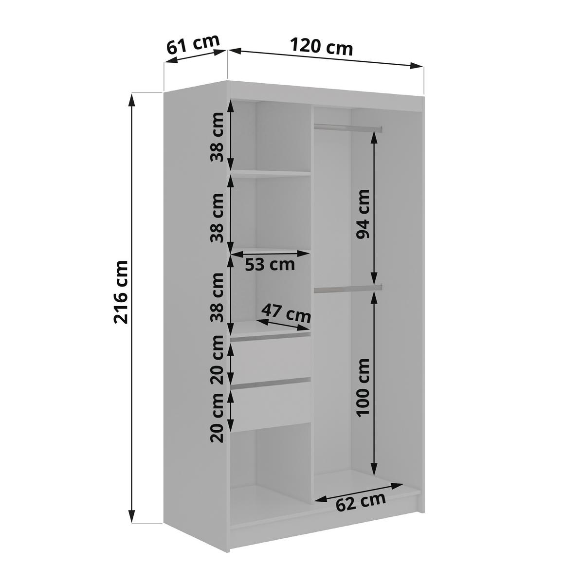 SCHWEBETÜRENSCHRANK mit Schubladen 120 - VERONA - Eiche Artisan mit Spiegel - Alufarben/Eiche Artisan, Holzwerkstoff/Metall (120/216/61cm) - MKS