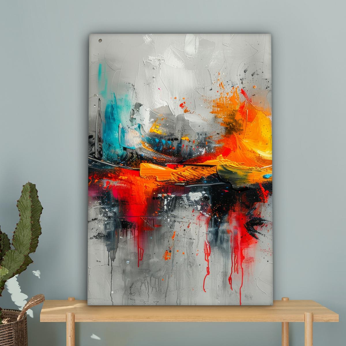LEINWANDBILD Moderne Kunst - Orange - Grau - Abstrakt Wanddeko Schlafzimmer 60x90 cm - Hellgrau, Textil (60/90cm) - MuchoWow