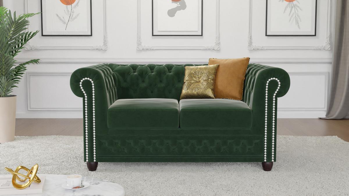 CHESTERFIELD-SOFA 2-Sitzer Nyx Flasche grün Samt - Smaragdgrün/Braun, Holz/Textil (148/72/86cm) - S-Style Möbel