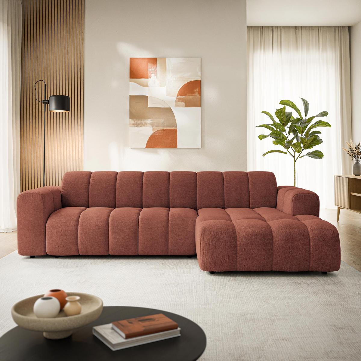 ECKSOFA SETIA Orange Strukturstoff mit Schlaffunktion - Orange, Holz (304/165cm) - MASSENO