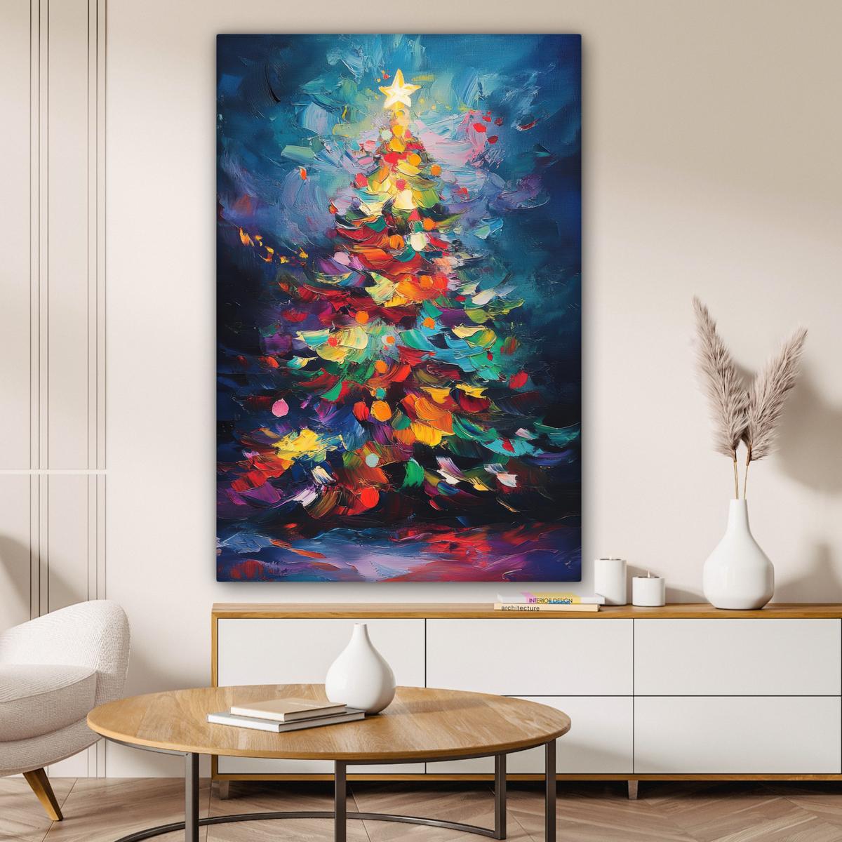 LEINWANDBILD Weihnachtsbaum - Weihnachten - Abstrakt - Farbenfroh Deko XXL 80x120 cm - Multicolor, Textil (80/120cm) - MuchoWow