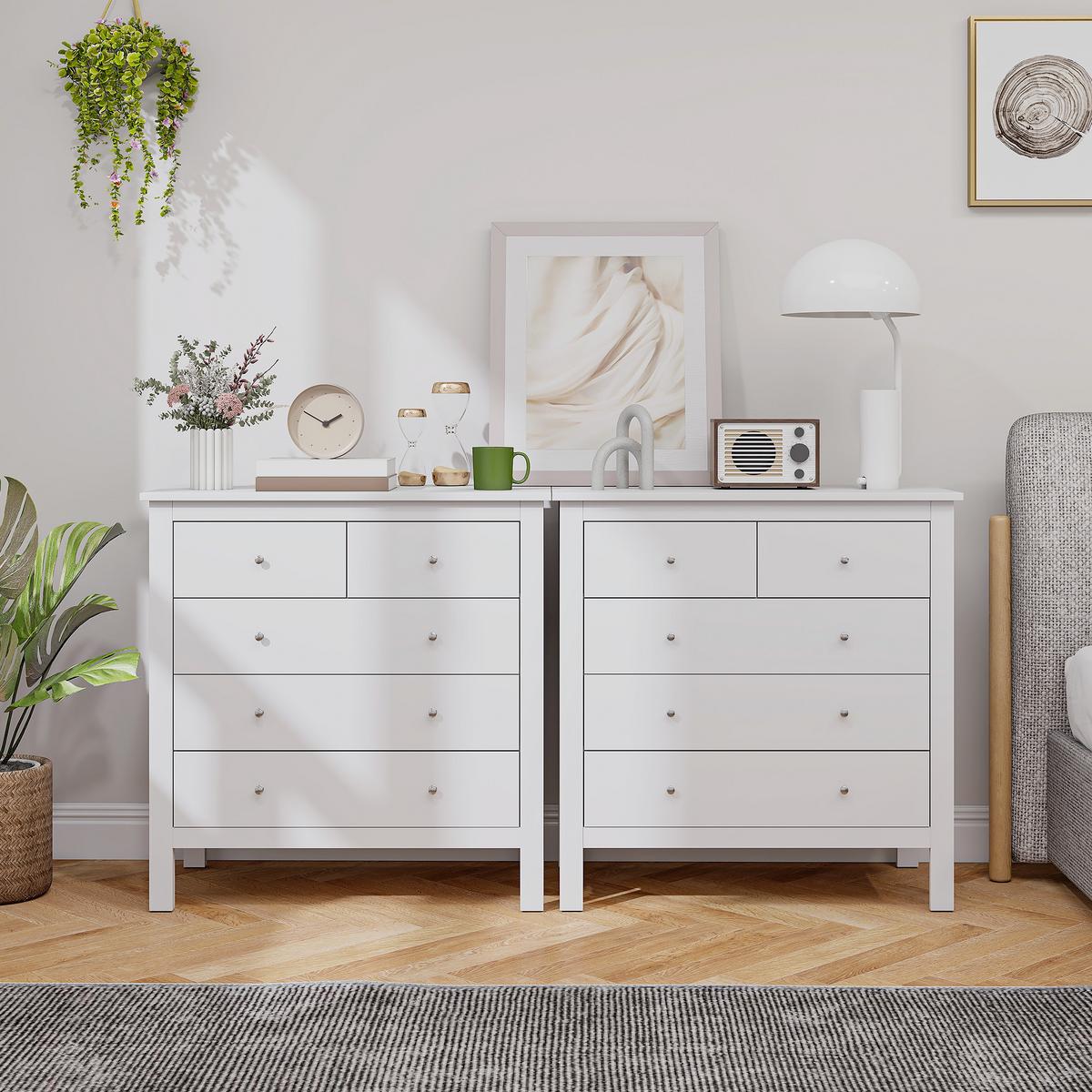 KOMMODE Beistellschrank mit 5 Schubladen Sideboard mit Anti-Kipp-Schutz Weiß - Weiß, Metall (39.5/80.5/79cm) - HOMCOM