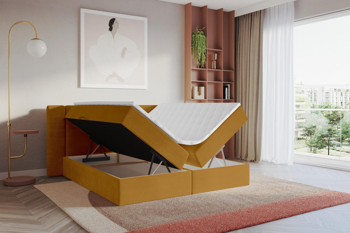 BOXBETT mit Matratze H3 - EVON - 180x200 cm Senfgelb - Dunkelgelb, Holzwerkstoff (180/200cm) - ALTDECOR