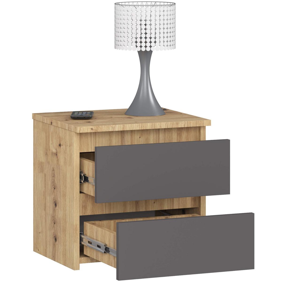 NACHTTISCH Eiche Artisan, Graphit Grau 40/40/35 - Eiche Artisan, Holzwerkstoff (40/40/35cm) - RAUMHIRSCH FURNITURE