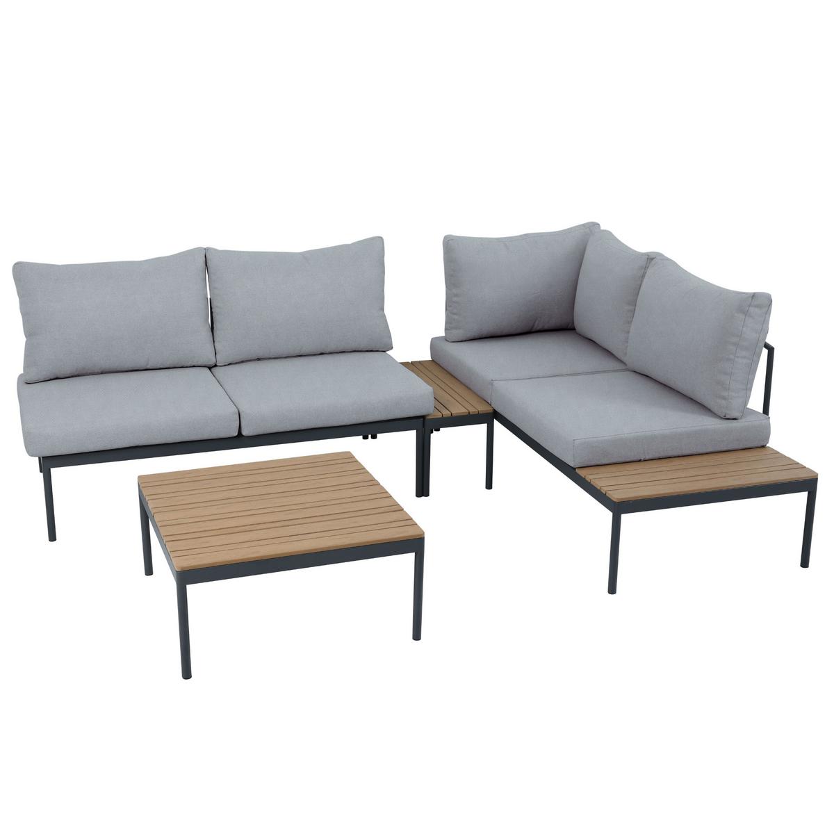 GARTENSET Livorno, modulare Bauweise , mit Ecksofa und Kaffeetisch, Metallrahmen, Hellgrau - Hellgrau, Metall - Beautysofa