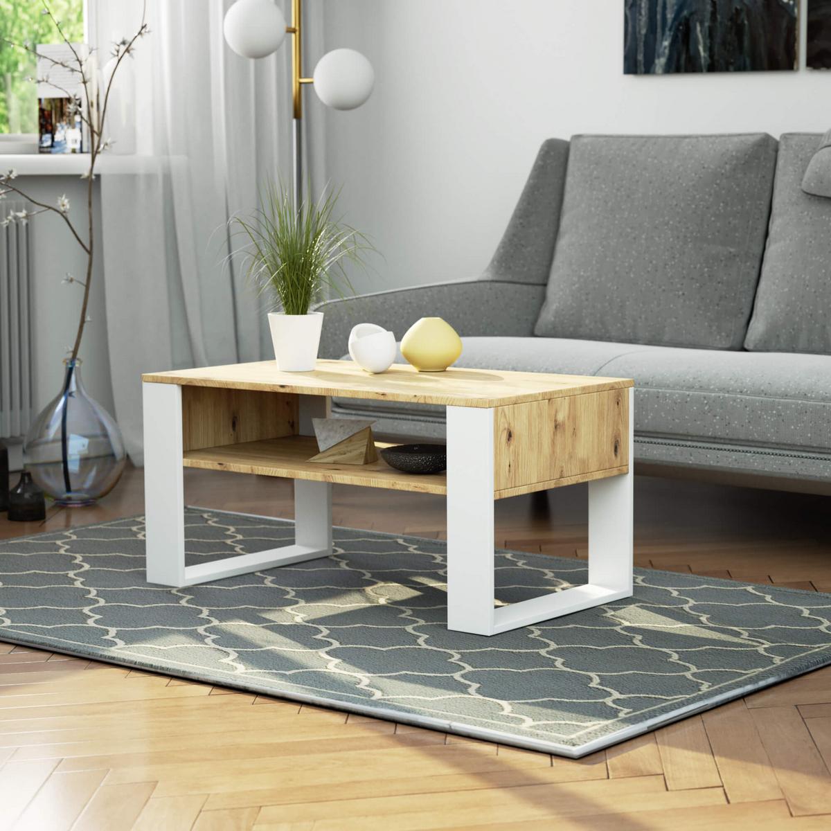 COUCHTISCH Eiche Artisan, Weiß 45/92/50 - Eiche Artisan/Weiß, Textil (50/92/45cm) - RAUMHIRSCH FURNITURE
