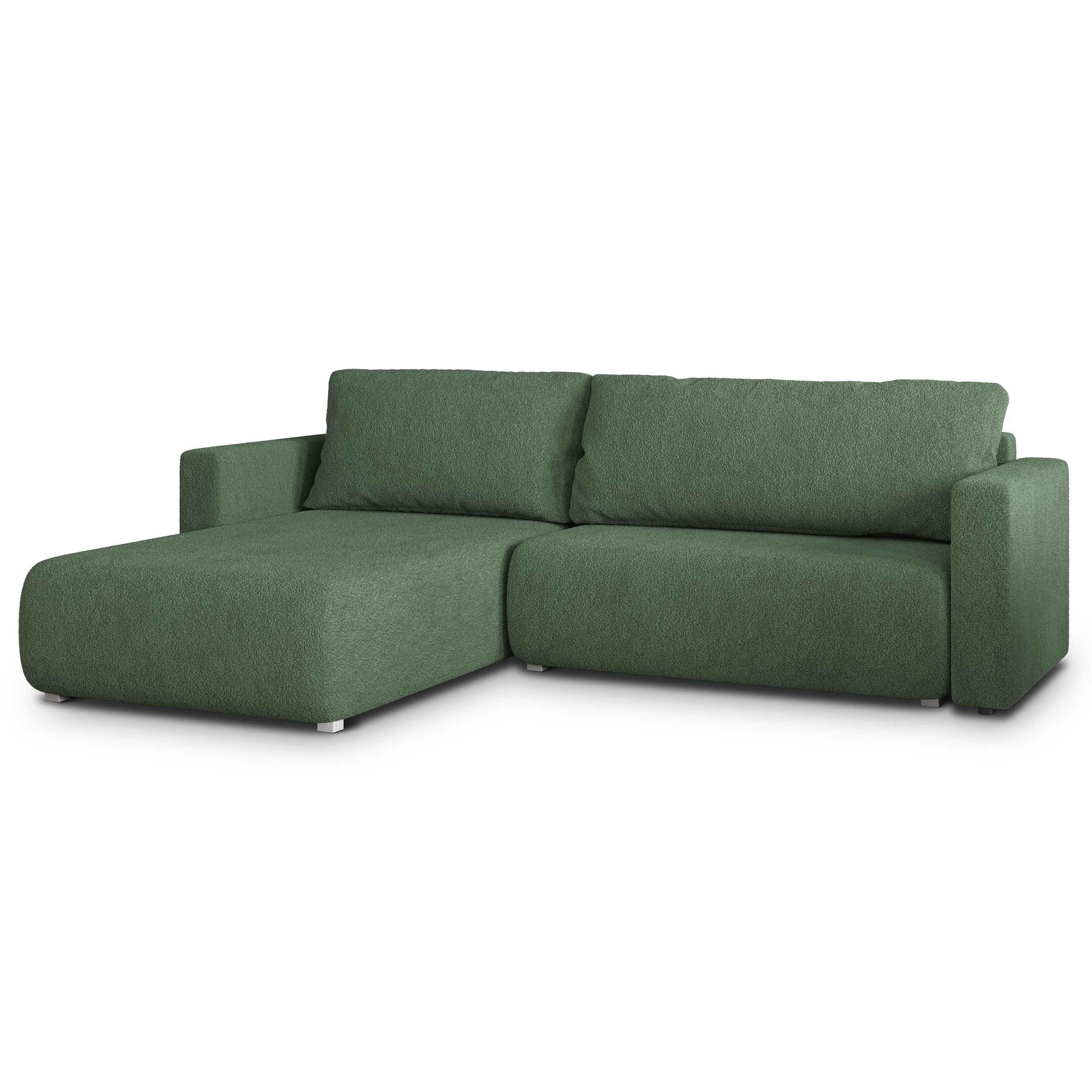 ECKSOFA TURIN N Grün Bucle-Stoff mit Schlaffunktion - Grau/Grün, Holz/Kunststoff (265/183cm) - MASSENO