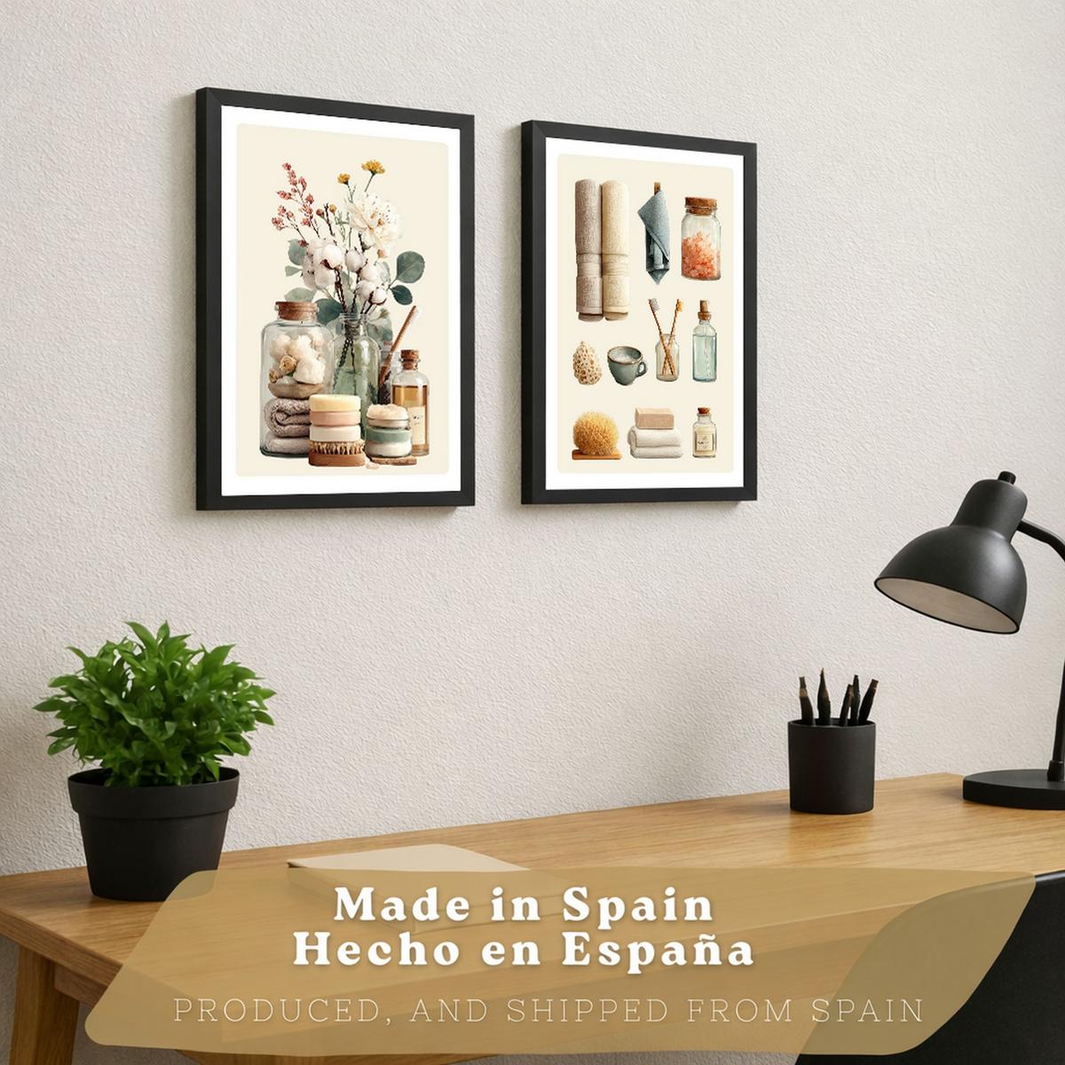 POSTER 2er-Set dekorative Kunstdrucke im Spa-Stil für, minimalistische Bilder mit Blumen Zen-Poster für entspannende Badezimmer- Rahmenlos A4 - Klar, Papier (29.7/21/3cm) - Nacnic