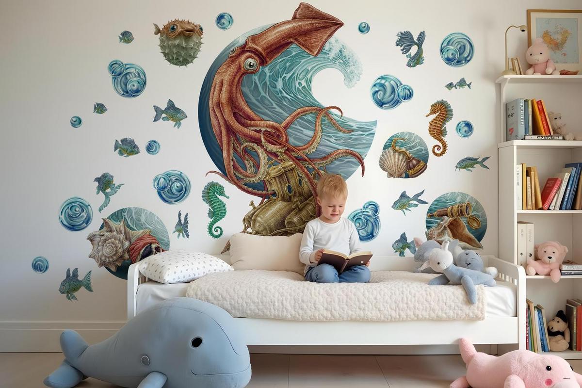 WANDAUFKLEBER 100x101cm - U-Boot - Multicolor, Kunststoff (100/101/0.1cm) - Wallfluent