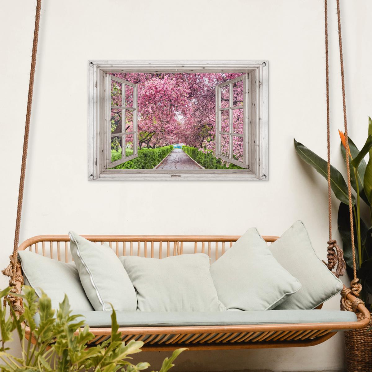 GARTENPOSTER Japanisch - Sakura - Blüte - Baum - Blütenzweige - Durchsichtig Gartendeko 90x60 cm - Rosa, Kunststoff (90/60/0.2cm) - OnlyWow
