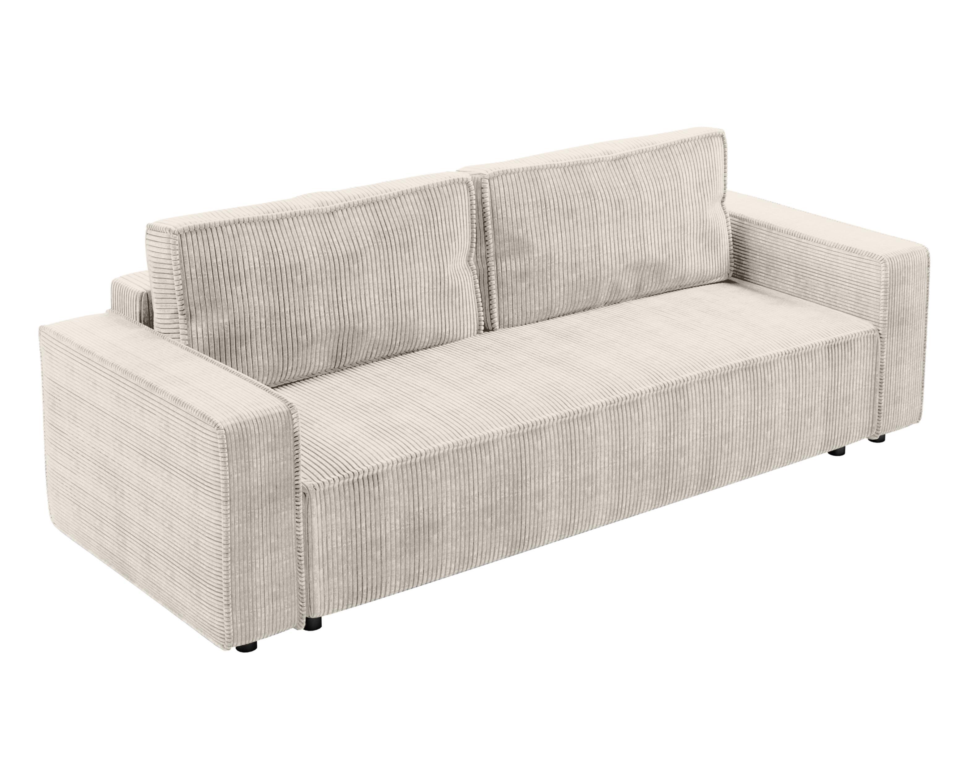 BIGSOFA Aydin Sofa Creme 238/94/85 cm Cord mit Schlaffunktion Bettkasten - Creme/Schwarz, Kunststoff/Textil (238/85/94cm) - AX Living