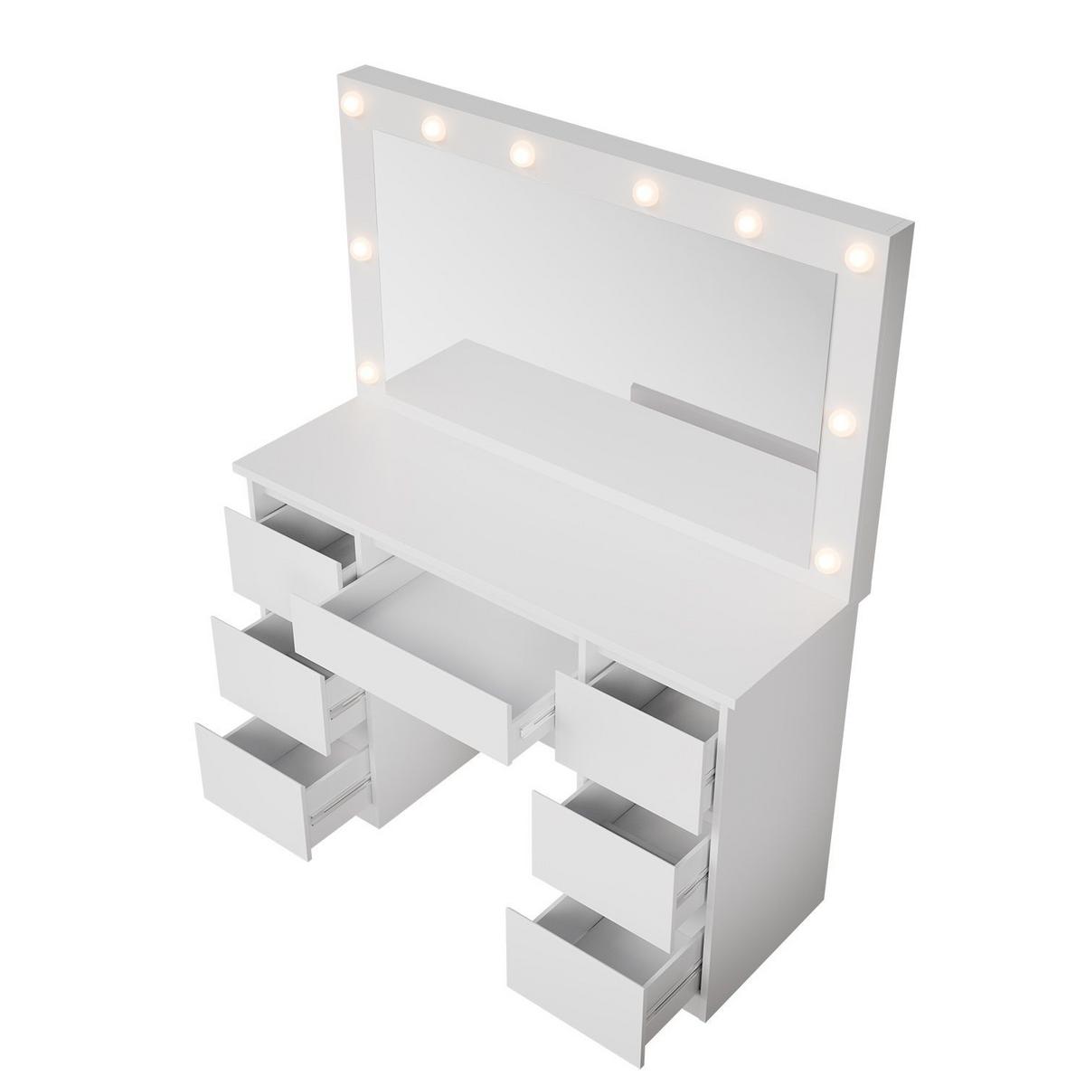SCHMINKTISCH Lilia weiß mit LED-Beleuchtung - Weiß, Holz (108/140/41cm) - Juskys