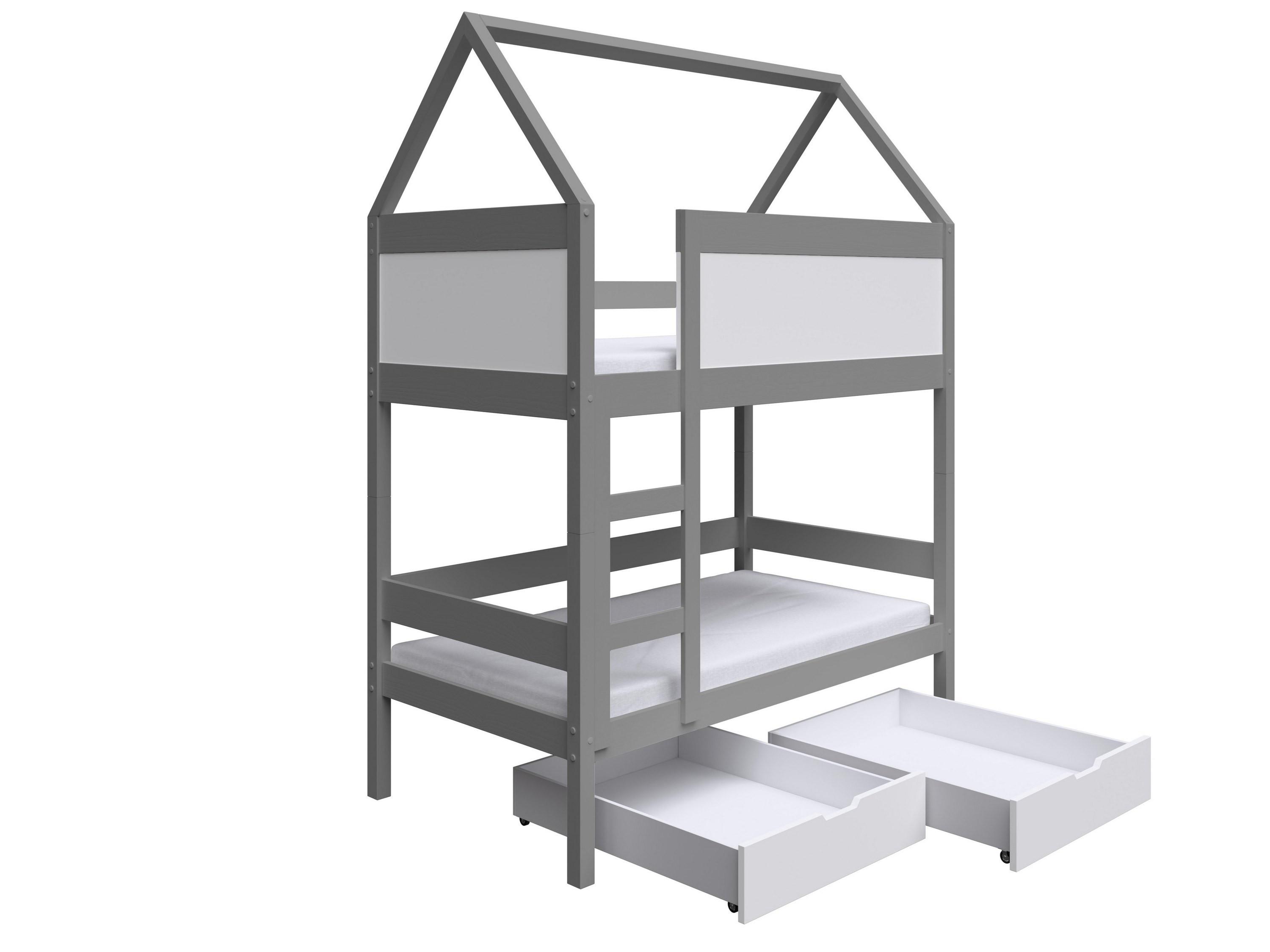 ETAGENBETT TAMI mit Bettkasten 80x160 cm Hellgrau - Hellgrau/Weiß, Holz (80/160cm) - MASSENO
